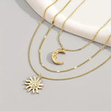 3pcs Sun & Moon Pendant Necklace Set Pendant Women Girl Friend Jewelry Gift Gold