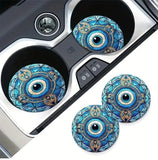 2pcs Stylish Evil Eye Car Cup Holder Coaster Water Absorbable Car Cup Mats
