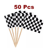 50x Checkered Cupcake Toppers – Racing Party Decor