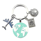 1pc Globe Travel Airplane Passport Design Keychain Keyring Gift Decorative Green