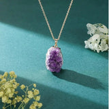 Silver Plated Amethyst Crystal Pendant Necklace Jewelry Silvery