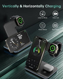 3 in 1 Wireless Charger 15W Fast Charging Station iPhone Samsung Galaxy - Black