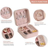 Mini Small Portable Travel Jewelry Organiser Box with Zipper Storage Case - PINK