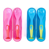 1PC Fork & Spoon Feeding Set With Travel Case 1st Steps Suction Cup Base - Blue