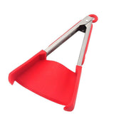 Silicone Cooking Tongs Heat Spatula Stainless Steel Resistant Frame Gadget BBQ - Red+Green