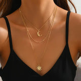 3pcs Sun & Moon Pendant Necklace Set Pendant Women Girl Friend Jewelry Gift Gold