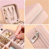 Mini Small Portable Travel Jewelry Organiser Box with Zipper Storage Case - PINK