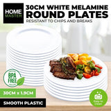 Home Master 6PCE Melamine Plates Round Lightweight Durable 30cm - White