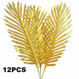 12Pcs Tropical Hawaiian Artificial Palm Monstera Leaves Party Luau Gold 53cm