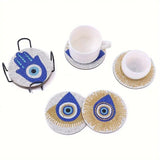 8pcs Diamond Art Coasters with Holder Set Blue Evil Eye DIY Diamond Painted Home
