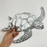 Metal Sea Turtle Hanging Ornament Beach Theme Decor Wall Art Ocean Lover Silvery