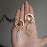 1Pair Fashionable Crystal Agate Natural Stone Moon Earring Cleansing Golden