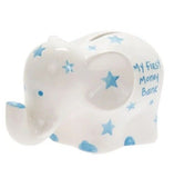 My First Money Bank Elephant Money Box Small Ceramic White with Stars - Blue