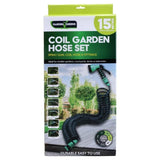 Garden Greens Garden Hose Set Coil Design 7 Dial Spray Gun & Fittings 15m