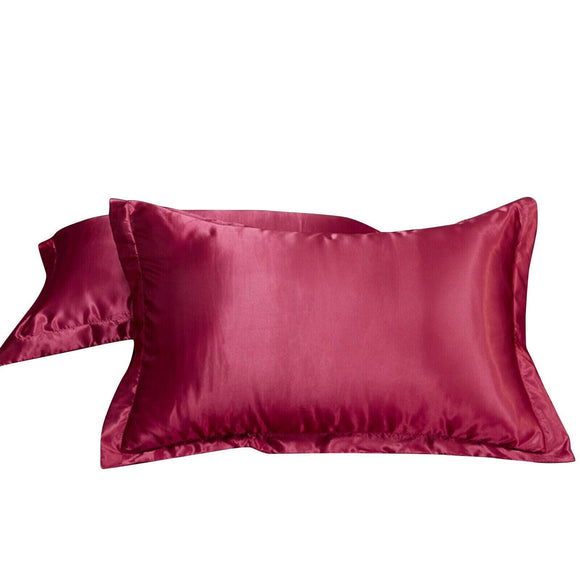 2X Satin Silk Pillow Cases Cushion Cover Pillowcase Home Decor Luxury Bedding - Red