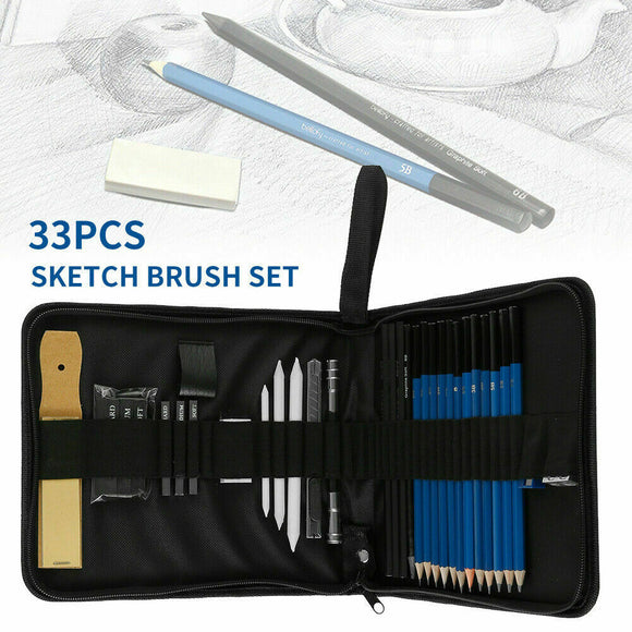 33PC Drawing Sketch Set Charcoal Pencil Eraser Art Craft Painting Sketching Kit