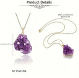 Silver Plated Amethyst Crystal Pendant Necklace Jewelry Silvery