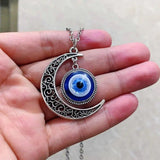 Moon & Blue Devil Eye Pendant Necklace Protection Neck Jewelry Decor