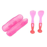 1PC Fork & Spoon Feeding Set With Travel Case 1st Steps Suction Cup Base - Pink