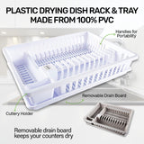 1PK Dish & Cutlery Rack With Draining Tray Sturdy Compartments Kitchen White