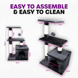 Cat Scratching Tower & Playhouse Toy House Furniture Multi Level 50x30x80cm