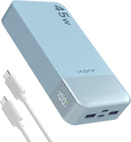 Power Bank Portable Charger 20000mAh 45W PD3.0 QC 4.0 Fast Charging Battery LED Display 2 USB-C 2 USB-A - Blue