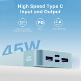 Power Bank Portable Charger 20000mAh 45W PD3.0 QC 4.0 Fast Charging Battery LED Display 2 USB-C 2 USB-A - Blue
