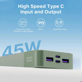 Power Bank Portable Charger 20000mAh 45W PD3.0 QC 4.0 Fast Charging Battery LED Display 2 USB-C 2 USB-A - Green