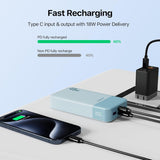 Power Bank Portable Charger 20000mAh 45W PD3.0 QC 4.0 Fast Charging Battery LED Display 2 USB-C 2 USB-A - Blue