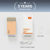 Power Bank Portable Charger 20000mAh 45W PD3.0 QC 4.0 Fast Charging Battery LED Display 2 USB-C 2 USB-A - Orange