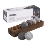 Bartender Whisky Disc Set 6 with Wood Base