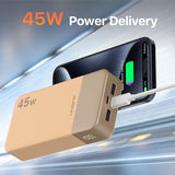 Power Bank Portable Charger 20000mAh 45W PD3.0 QC 4.0 Fast Charging Battery LED Display 2 USB-C 2 USB-A - Orange