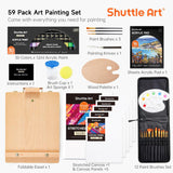 59 PCE Shuttle Art Acrylic Paint Set Professional Painting Supplies with Wood Tabletop Easel, 30 Colours Acrylic Pain