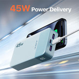 Power Bank Portable Charger 20000mAh 45W PD3.0 QC 4.0 Fast Charging Battery LED Display 2 USB-C 2 USB-A - Blue