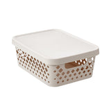 Boxsweden Diamond Storage Basket Lidded 10L 36x27x13.5cm Cream