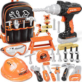 KidBloom 50-Piece Kids Construction Tool Set with Electric Drill Backpack