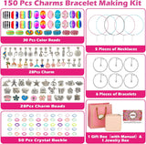 150 PCS Girls Toys Charm Bracelet Making Kit with Jewellery Box, Jewellery Making Kit with Beads Charms Bracelets & Necklace String, DIY Crafts