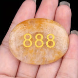 1x Natural Crystal Palm Yellow Stone Angel Number 888 Engraved Chakra Balancing