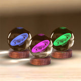 Saturn 3D Crystal Ball Lamp with Warm LED Wood Base