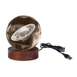 Saturn 3D Crystal Ball Lamp with Warm LED Wood Base
