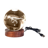 T-Rex 3D Laser Engraved Crystal Ball Lamp with LED Base