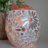 White Flower Glass Mosaic Vase Bowl Himalayan Crystal Salt Lamp Natural Rock Vase Lamp