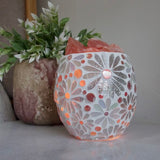 White Flower Glass Mosaic Vase Bowl Himalayan Crystal Salt Lamp Natural Rock Vase Lamp