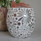 White Flower Glass Mosaic Vase Bowl Himalayan Crystal Salt Lamp Natural Rock Vase Lamp
