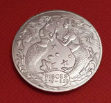 1x Zodiac Signs Collectible Coin Metal Badge Double-Sided Silvery - Pisces