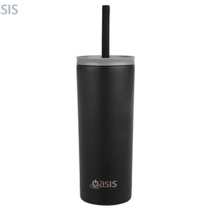 Oasis 600mL Double Wall Insulated Super Sipper Tumbler w/ Straw & Lid - Black