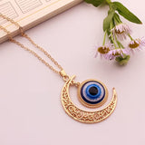 1pc Blue Evil Eye Moon Necklace Alloy Pendant Jewelry Lucky Fashion Golden