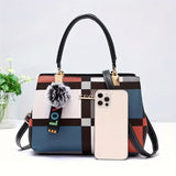 Plaid Decorated Woman Fashion Small Handbag Ball Decoration Random Pattern Black Strap