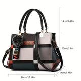 Plaid Decorated Woman Fashion Small Handbag Ball Decoration Random Pattern Black Strap