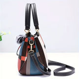 Plaid Decorated Woman Fashion Small Handbag Ball Decoration Random Pattern Black Strap